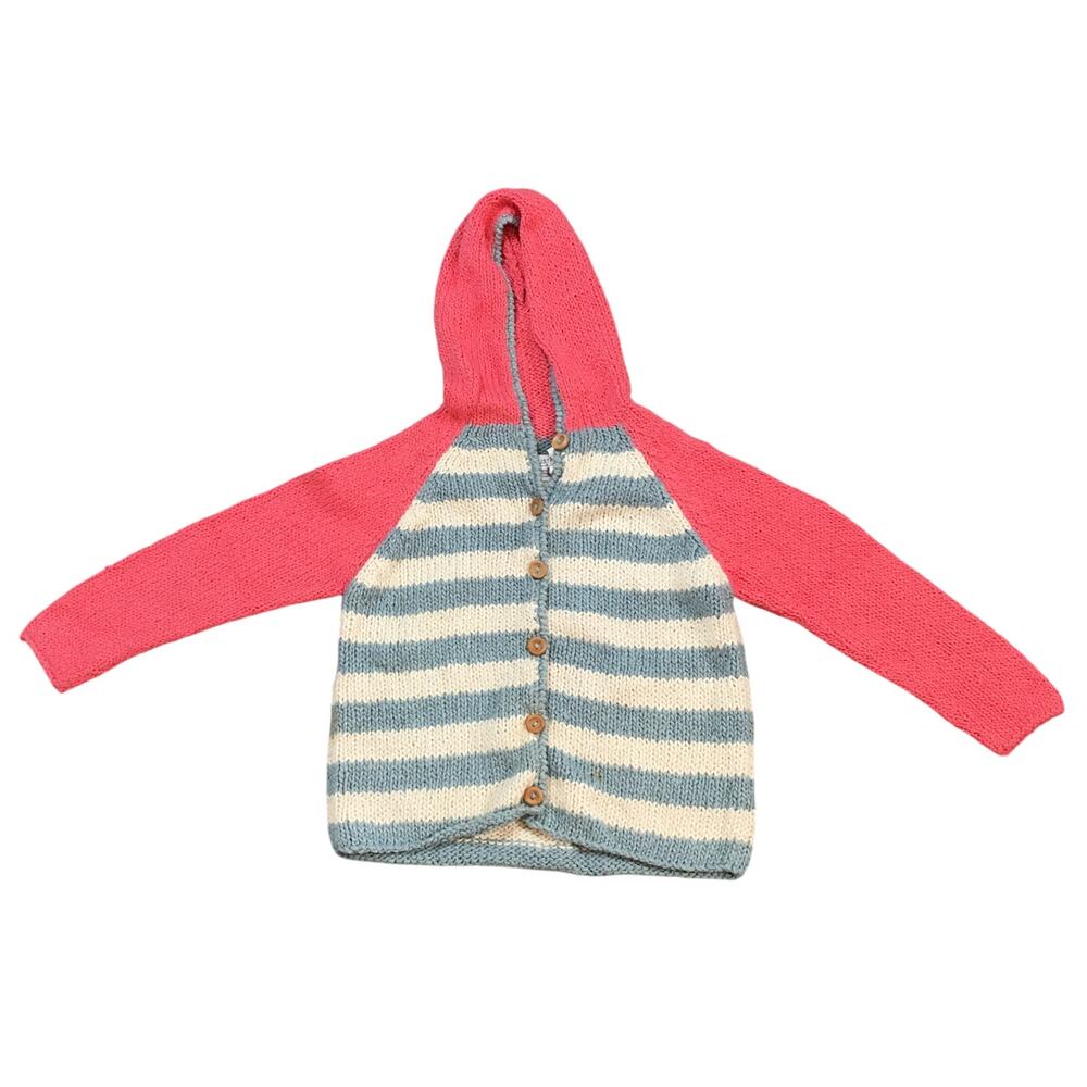 NWT Kiwi industries Hand Loomed 100% cotton cardigan blue pink white 4T Girl